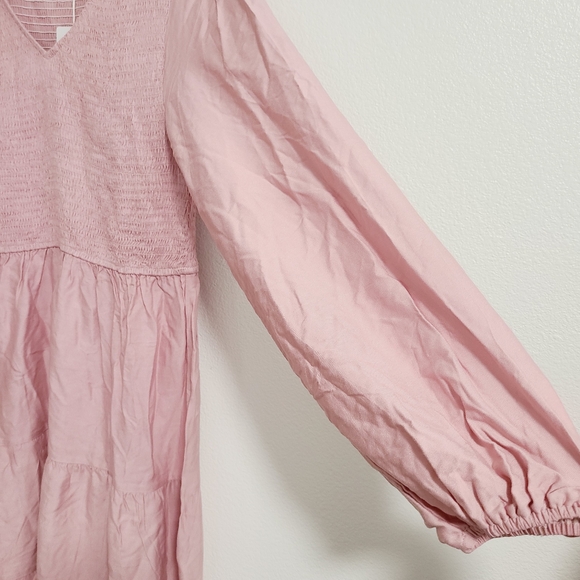 NWT Amazon Pink Long Sleeve Smocked Tiered Dress - Picture 3 of 7